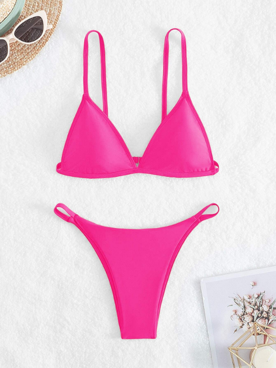 Swim Basics Solid Triangle Bikini Swimsuit