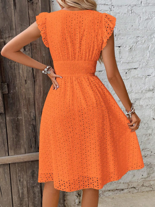 VCAY Eyelet Embroidery Ruffle Trim Dress