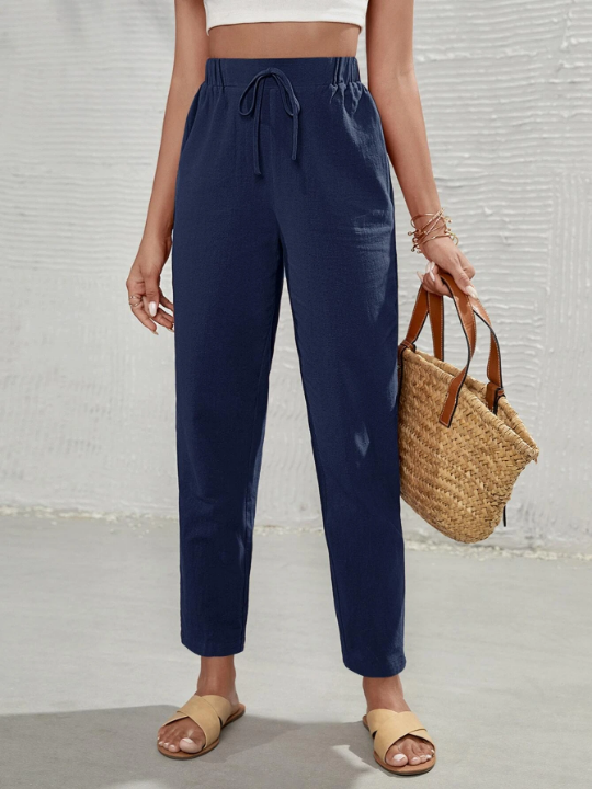 Frenchy Solid Knot Waist Cropped Pants