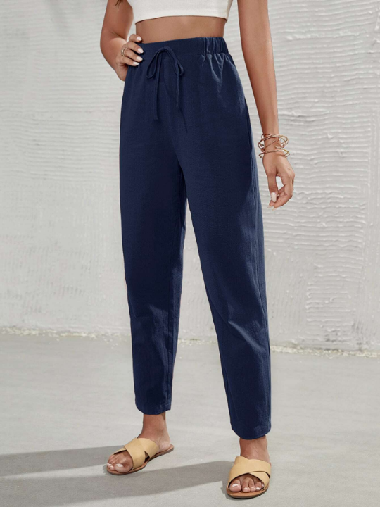 Frenchy Solid Knot Waist Cropped Pants