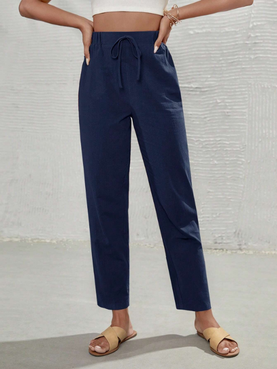 Frenchy Solid Knot Waist Cropped Pants