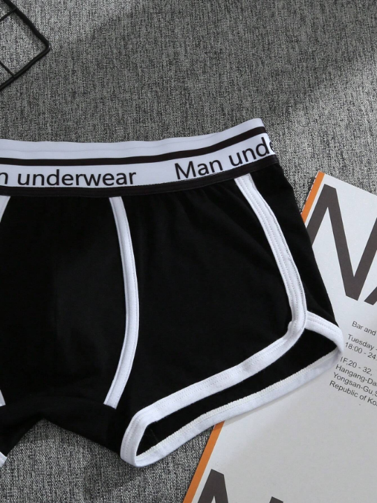 Men 3pcs Letter Graphic Contrast Binding Boxer Brief