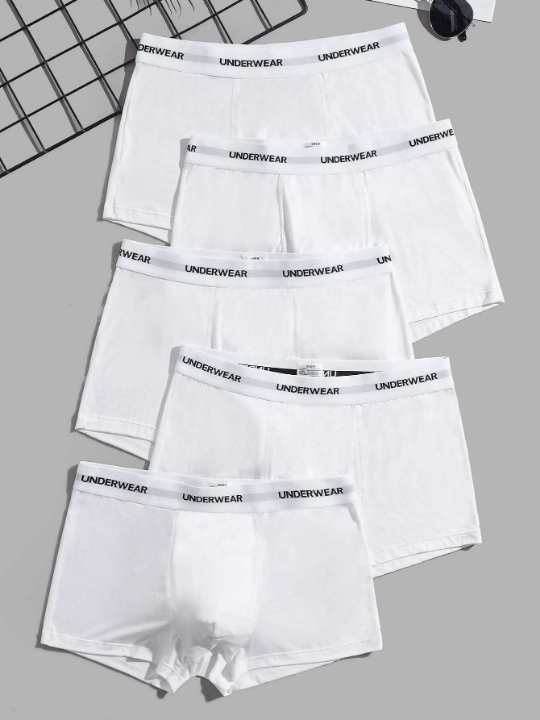 Men 5pcs Letter Tape Waist Boxer Brief