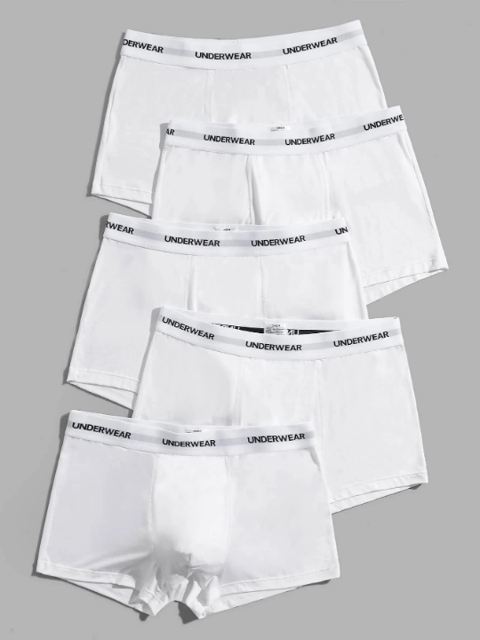 Men 5pcs Letter Tape Waist Boxer Brief