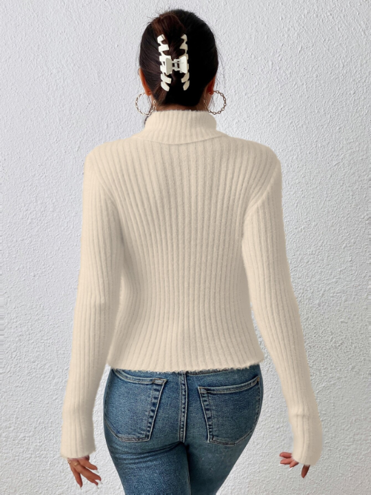 Frenchy Textured Fabric Turtleneck Ribbed Knit Sweater