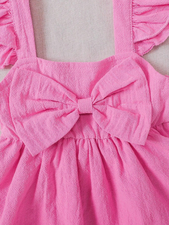 Baby Girl Ruffle Trim Bow Front Combo Bodysuit Dress With Hat