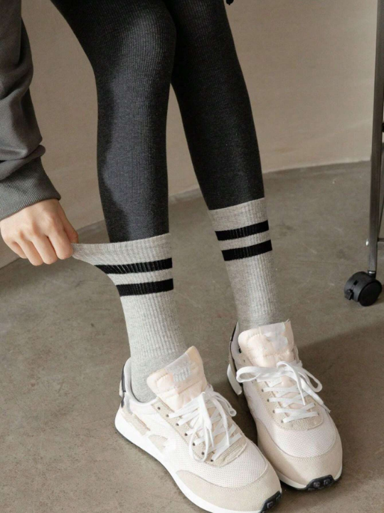 3pairs Women Striped Pattern Casual Crew Socks, For Daily Life