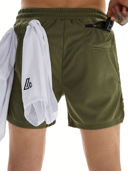 Sport Corelite Men Split Hem Drawstring Waist Sports Shorts With Towel Loop