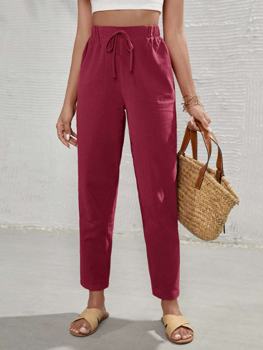 Frenchy Solid Knot Waist Cropped Pants