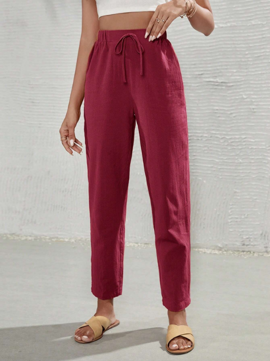 Frenchy Solid Knot Waist Cropped Pants