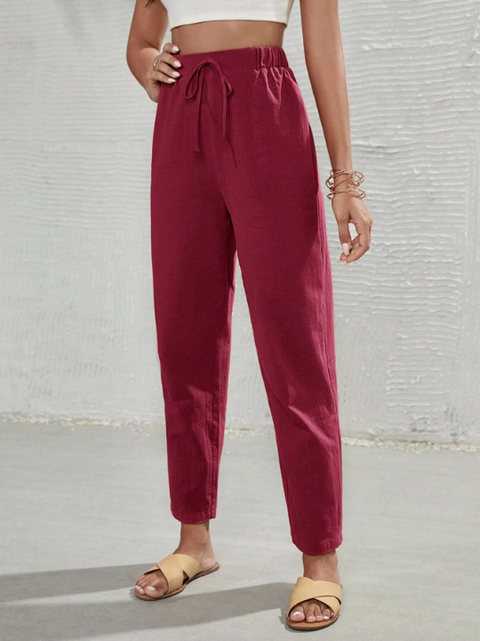 Frenchy Solid Knot Waist Cropped Pants