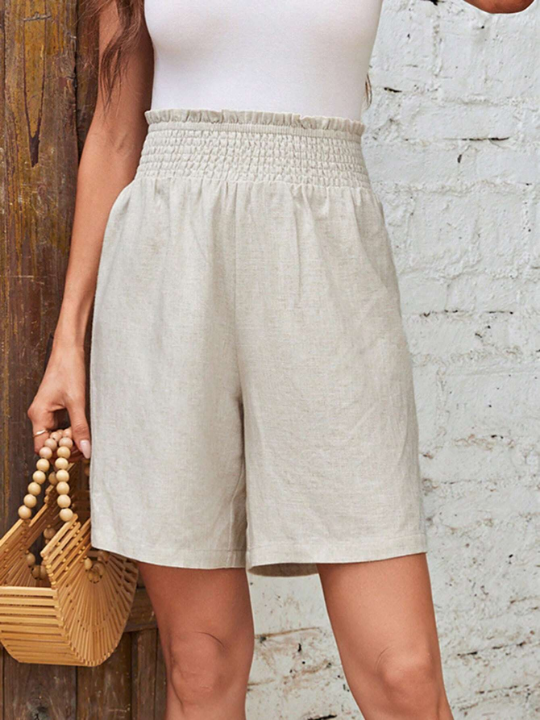 EMERY ROSE Solid Paperbag Waist Wide Leg Shorts