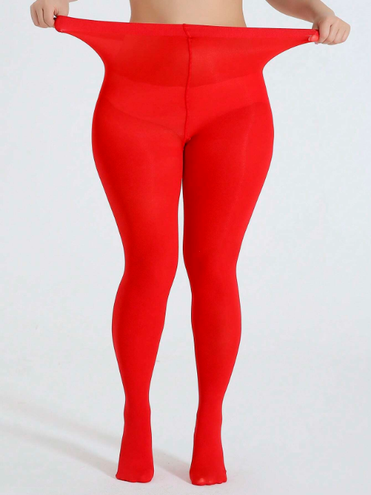 1pair Women Solid Fashionable Plus Size Tights For Daily Decoration