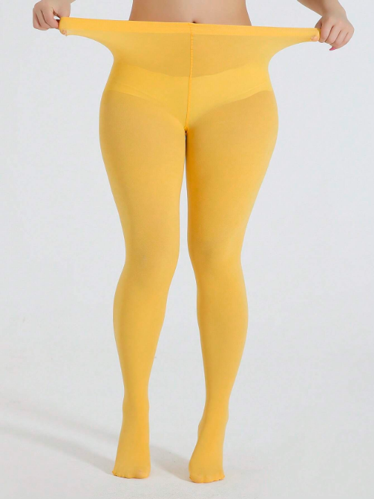 1pair Women Solid Fashionable Plus Size Tights For Daily Decoration