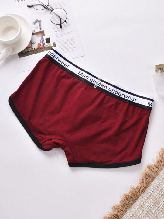Men 3pcs Letter Graphic Contrast Binding Boxer Brief