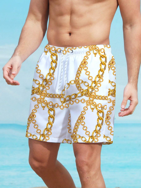 Manfinity Swimmode Men Chain Print Drawstring Waist Swim Trunks