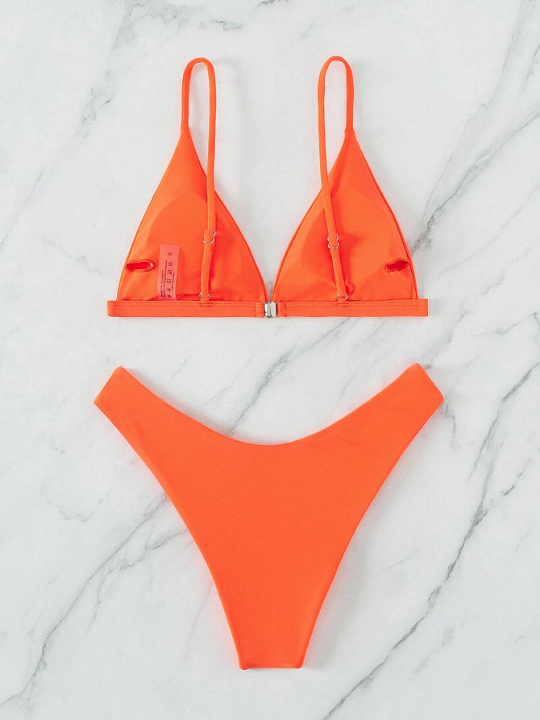 Swim Basics Solid Triangle High Cut Bikini Swimsuit