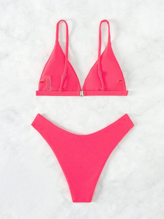 Solid Triangle High Cut Bikini Swimsuit