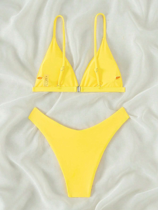 Swim Basics Plain Triangle High Cut Bikini Swimsuit