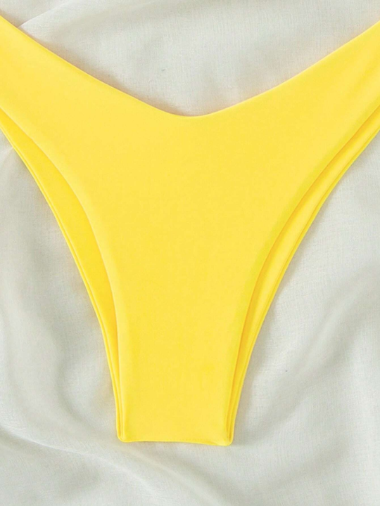 Swim Basics Plain Triangle High Cut Bikini Swimsuit