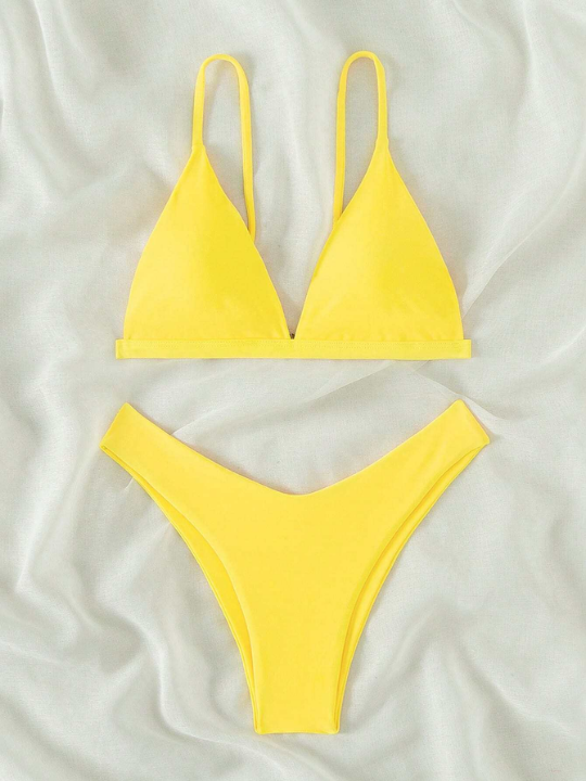 Swim Basics Plain Triangle High Cut Bikini Swimsuit