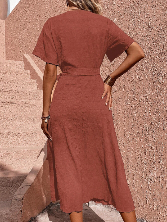 Solid Knot Side Wrap Dress