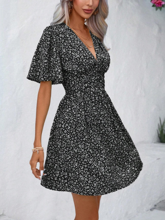 LUNE Ditsy Floral Print Butterfly Sleeve Dress