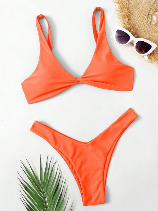 Swim Basics Twist High Cut Bikini Swimsuit