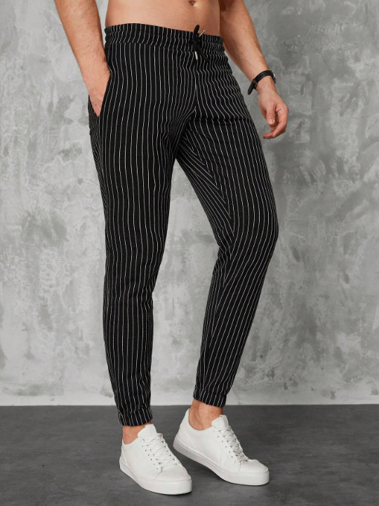 Manfinity Homme Men Striped Print Drawstring Waist Pants