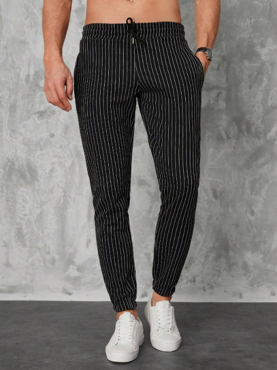 Manfinity Homme Men Striped Print Drawstring Waist Pants