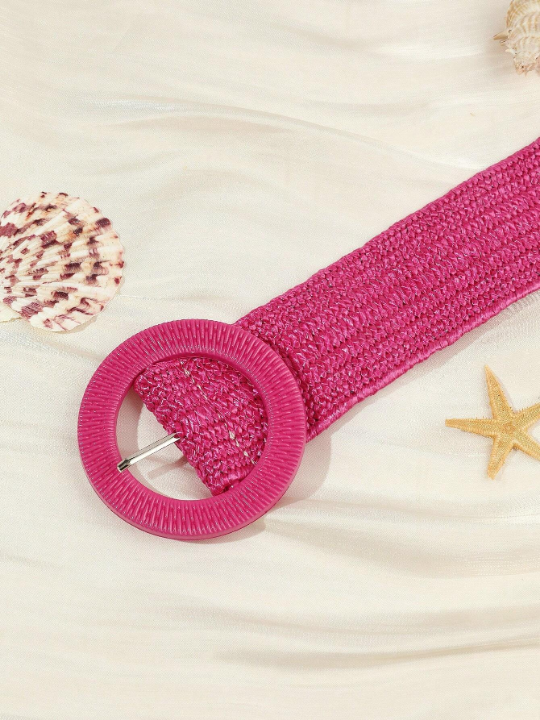 Round Buckle Straw Belt