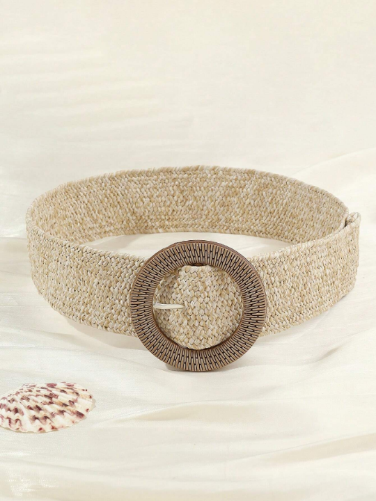 1pc Round Buckle Straw Belt