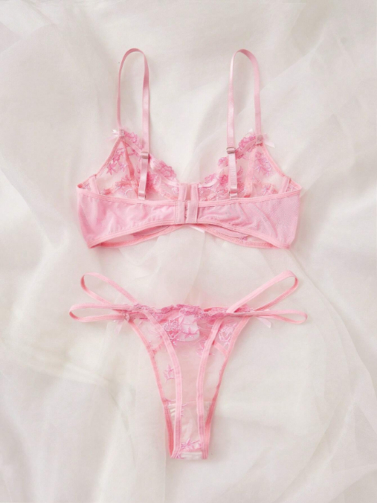 Pure Desire Floral Embroidery Mesh Underwire Lingerie Set