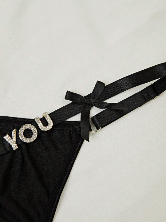 Letter Graphic Bow Decor Thong
