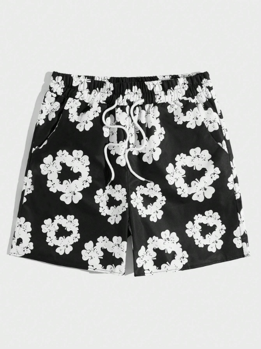 ROMWE Street Life Men Floral Print Drawstring Waist Shorts