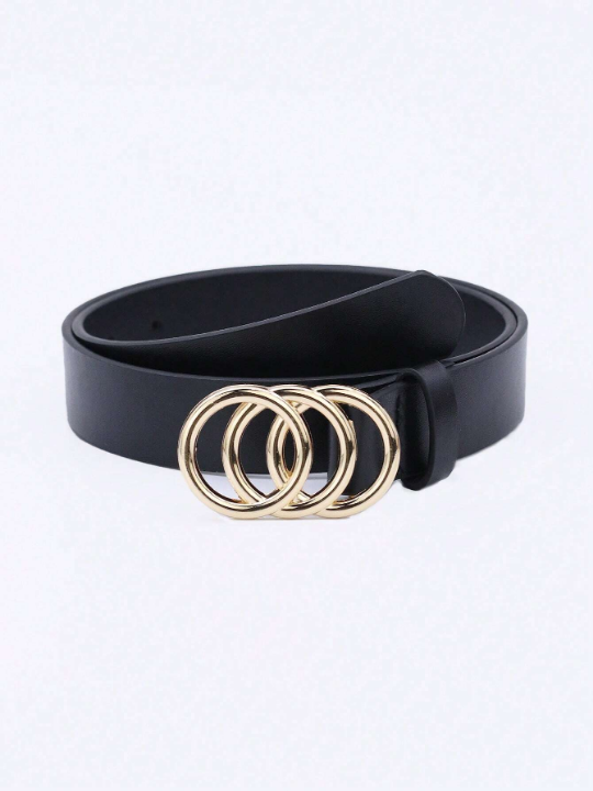 1pc Women's Fashionable Multicolored Pu Decor Belt With Three Circles Buckle, Suitable For Daily Wear