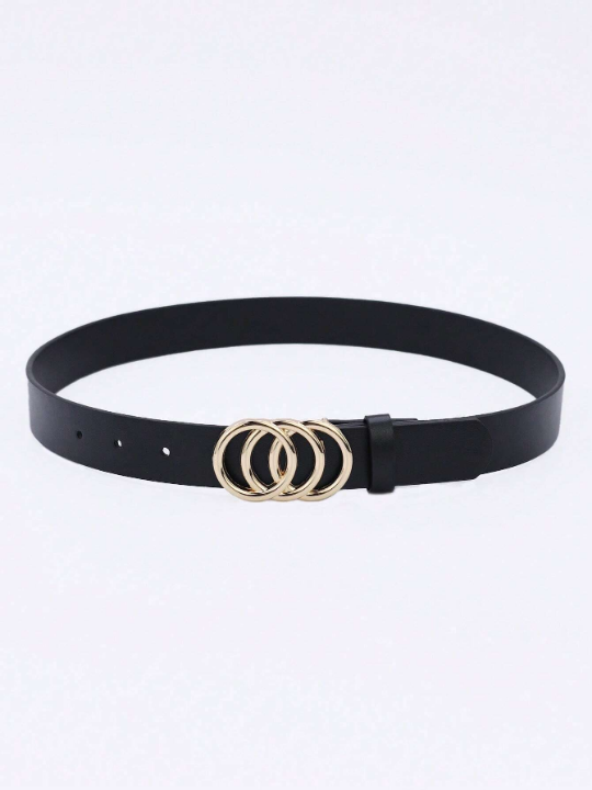 1pc Women's Fashionable Multicolored Pu Decor Belt With Three Circles Buckle, Suitable For Daily Wear