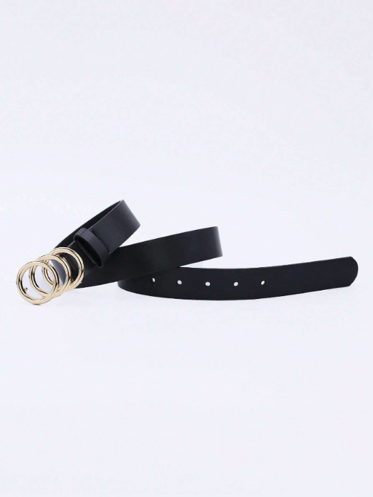 1pc Women's Fashionable Multicolored Pu Decor Belt With Three Circles Buckle, Suitable For Daily Wear