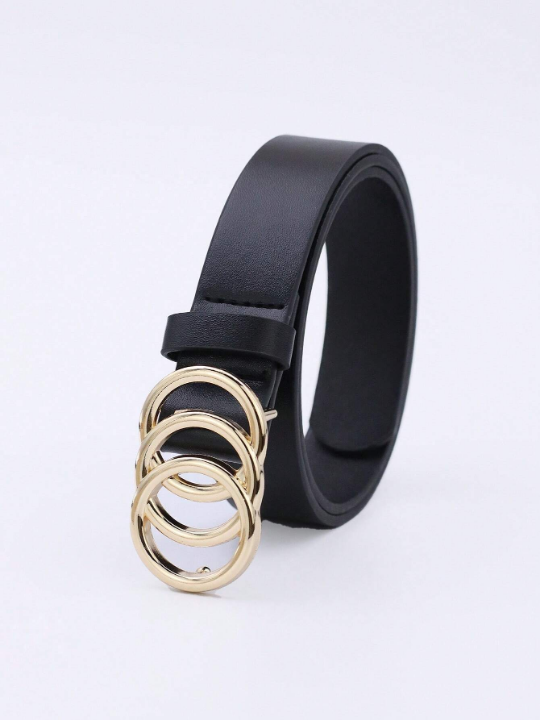 1pc Women's Fashionable Multicolored Pu Decor Belt With Three Circles Buckle, Suitable For Daily Wear