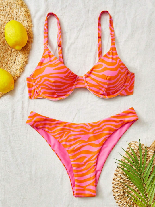 Swim Vcay Zebra Striped Underwire Bikini Swimsuit