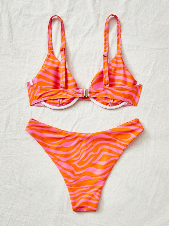 Swim Vcay Zebra Striped Underwire Bikini Swimsuit