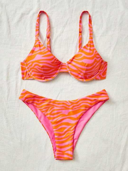 Swim Vcay Zebra Striped Underwire Bikini Swimsuit