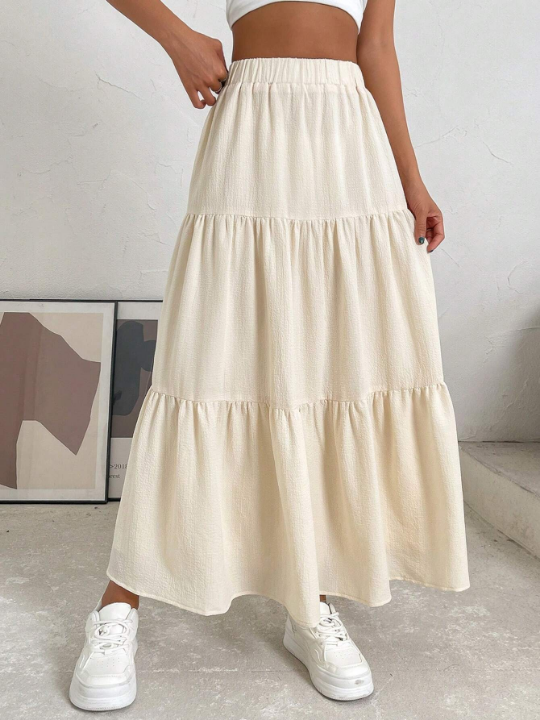 EZwear Solid Layered Hem Skirt