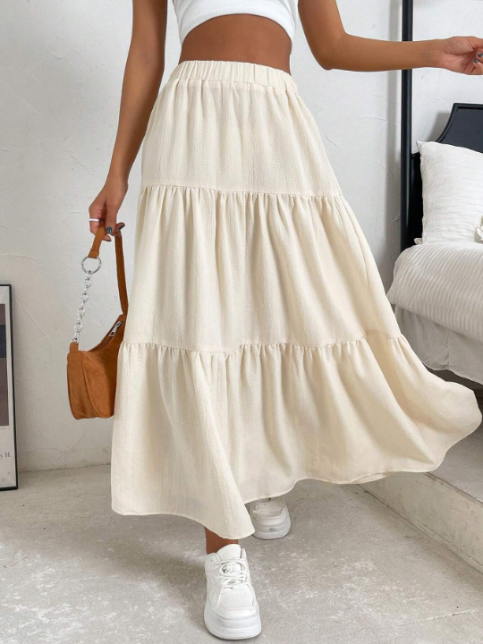 EZwear Solid Layered Hem Skirt