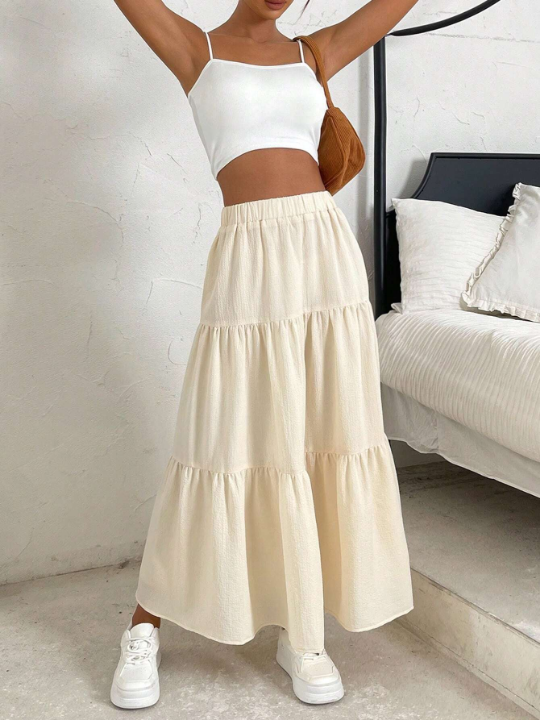 EZwear Solid Layered Hem Skirt