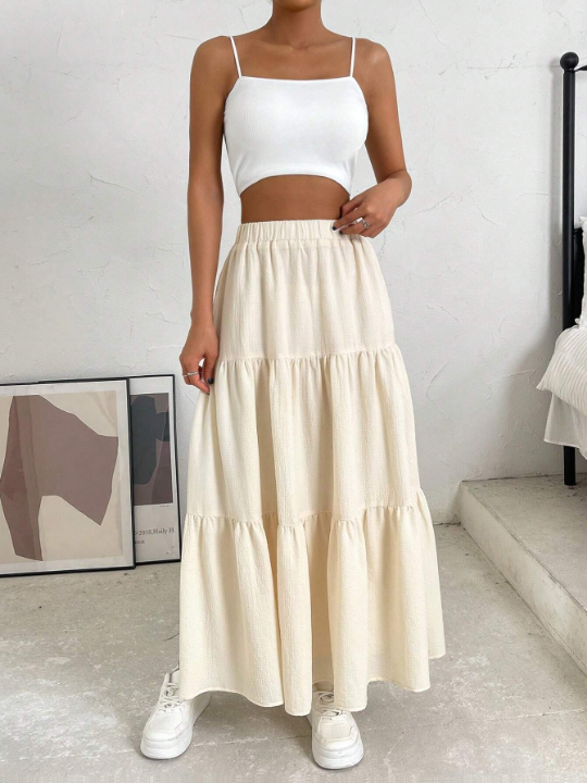 EZwear Solid Layered Hem Skirt