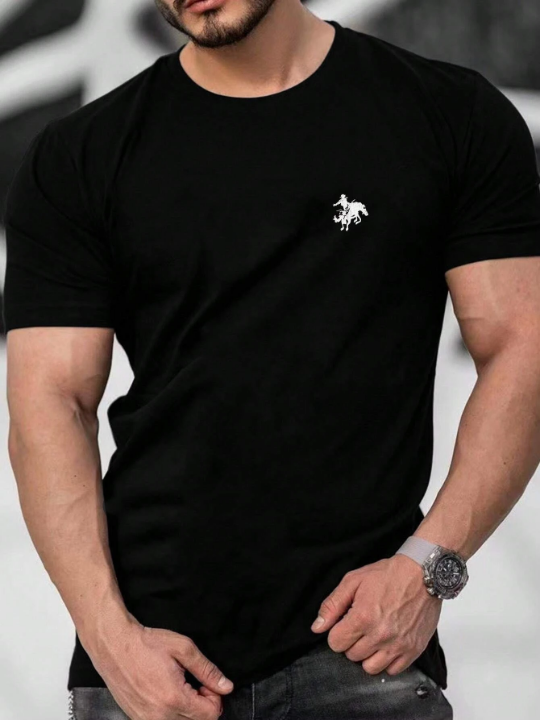 Manfinity Homme Men Figure & Horse Embroidery Tee