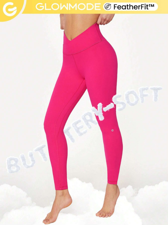 GLOWMODE 24" FeatherFit Crossover Yoga Leggings Buttery Soft High Stretch Crossover Waist Sports Tights