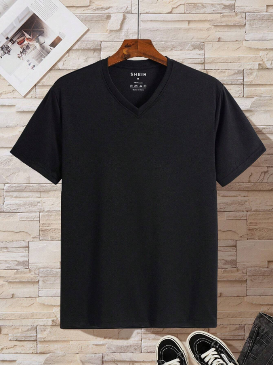 Men Solid V Neck Tee