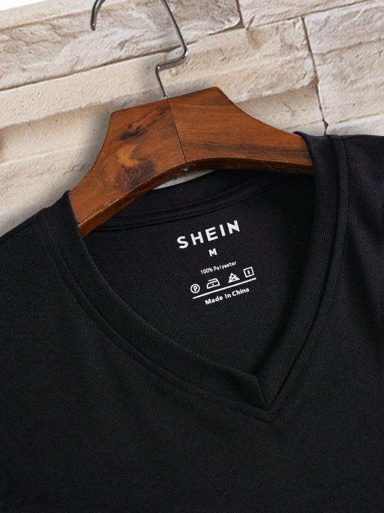 Men Solid V Neck Tee